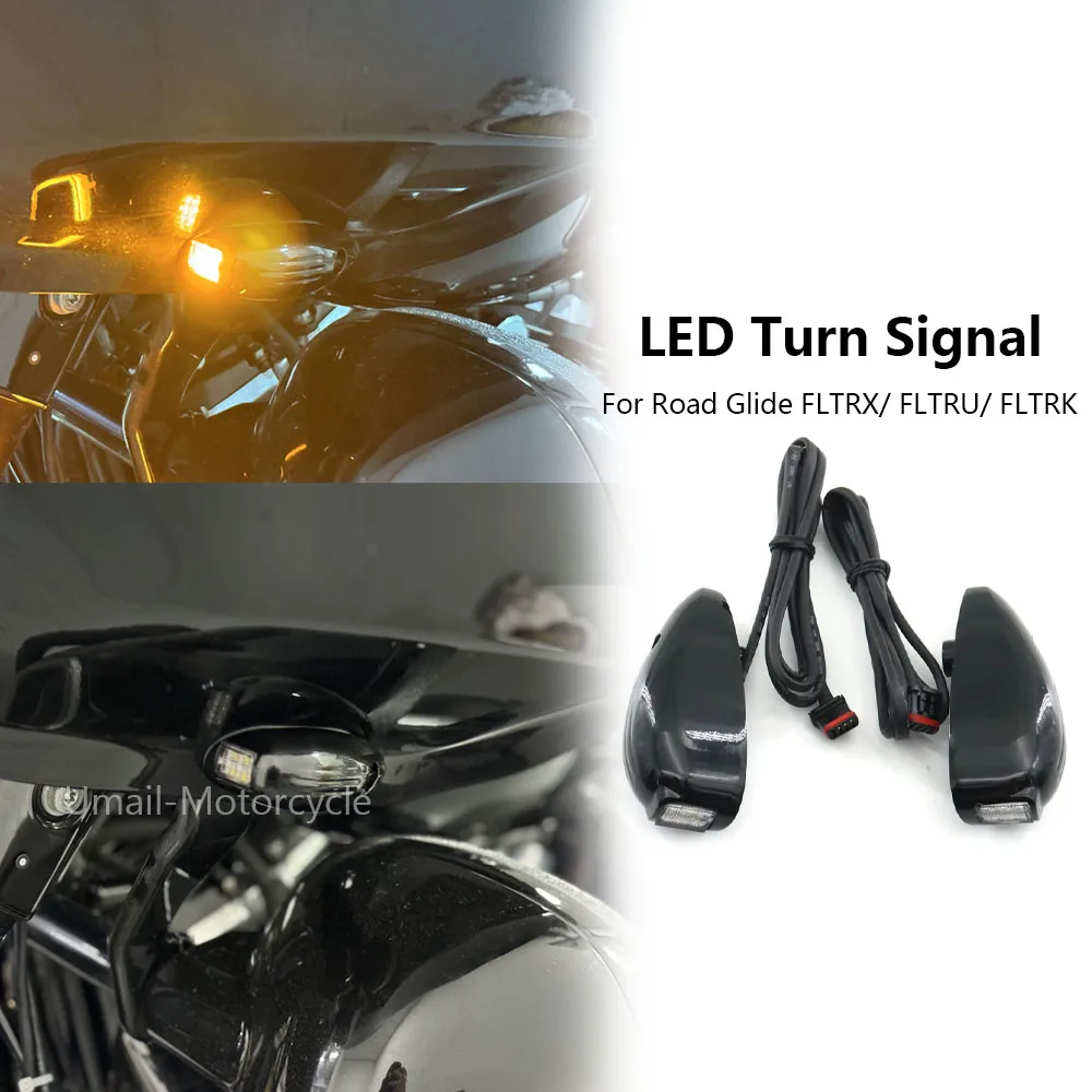 

2023 NEW Motorcycle Accessories Gloss Black LED Front Turn Signals Chrome For 2015-2023 Harley Road Glide FLTRX/ FLTRU/ FLTRK