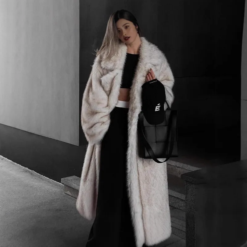 

Tuularose2025 Winter Warm Fluffy Gradient Eco Fur Jacket Women Luxury Long Faux Fox Fur Coat Street Furry Outerwear Overcoat