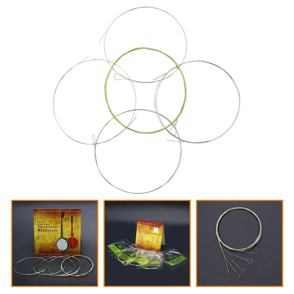 5Pcs Banjo Strings Coated Copper Alloy Optical Strings Resistant to Temperature and Humidity Replacement for 5 String Banjo