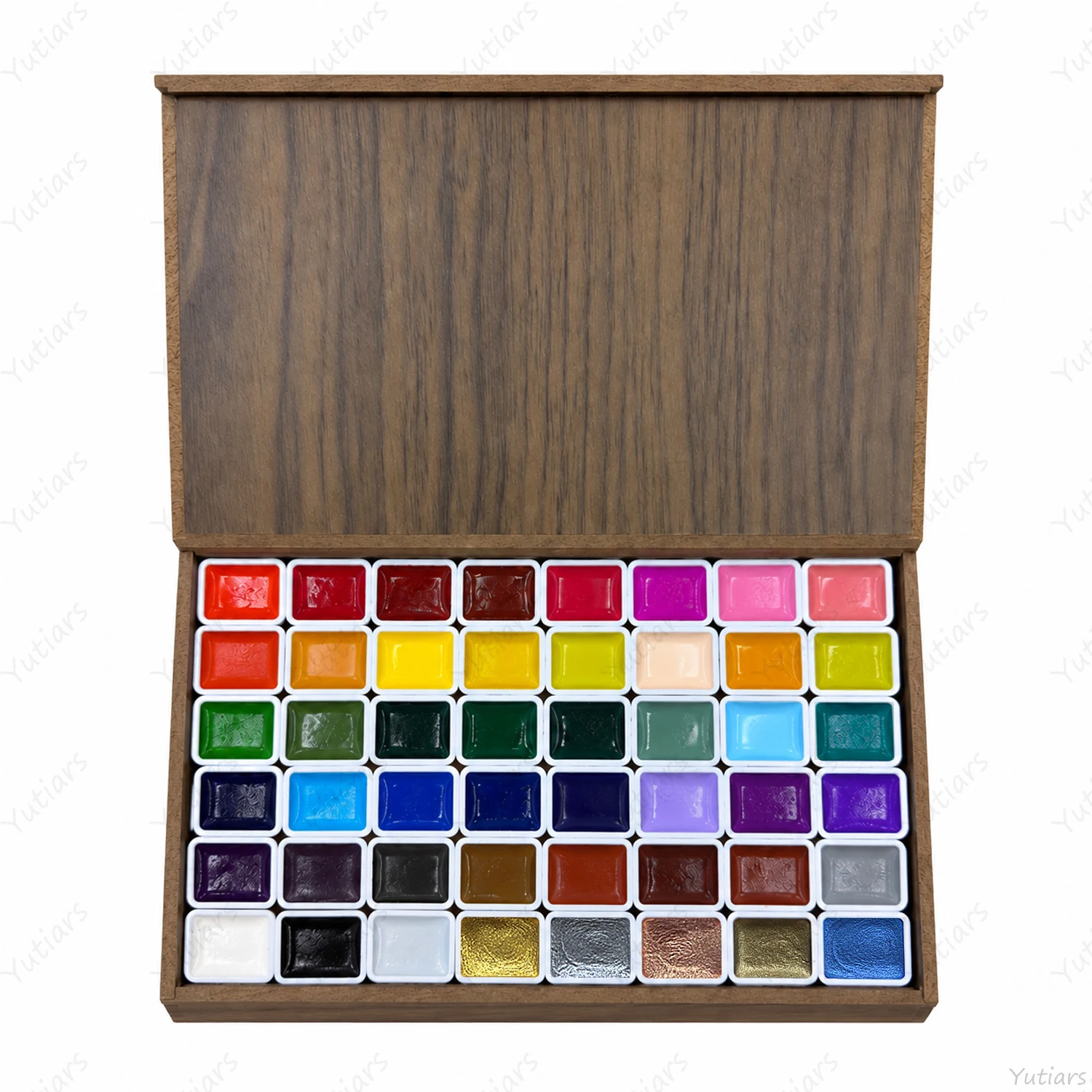 48 Color Wooden Watercolor Paint Set, 43 Solid + 5 Pearlescent Colors, Portable Artist Palette for Painting and Travel Art