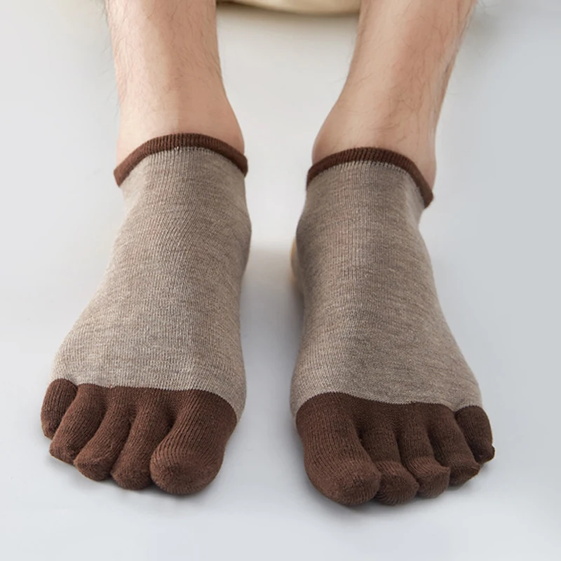 5 Pairs Invisible Toe Socks Summer Cotton Thin Sweat-Absorbing Patchwork Casual Breathable Deodorant 5 Finger Socks No Show