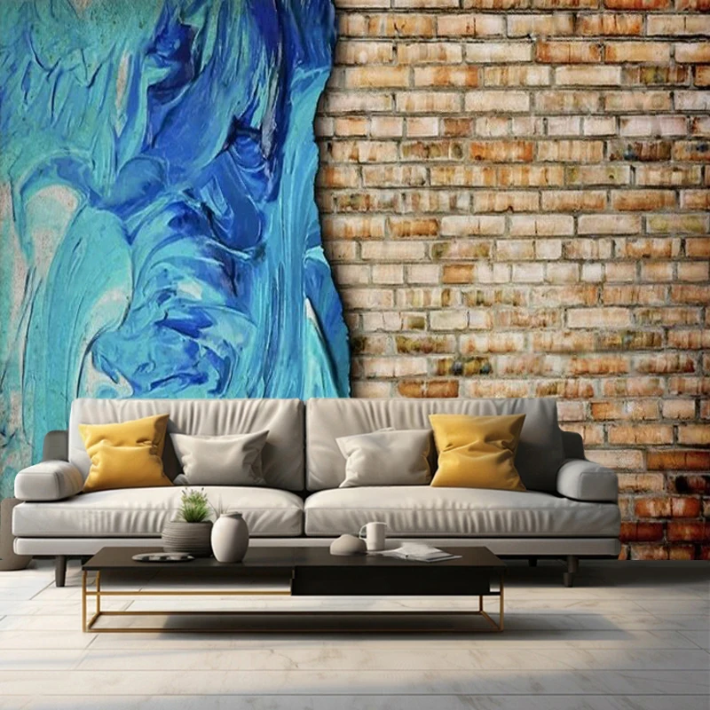 Three-Dimensional Brick Wall Abstract Blue Graffiti Industrial-Style Wall Decoration Customization Poster Storefront Sticker