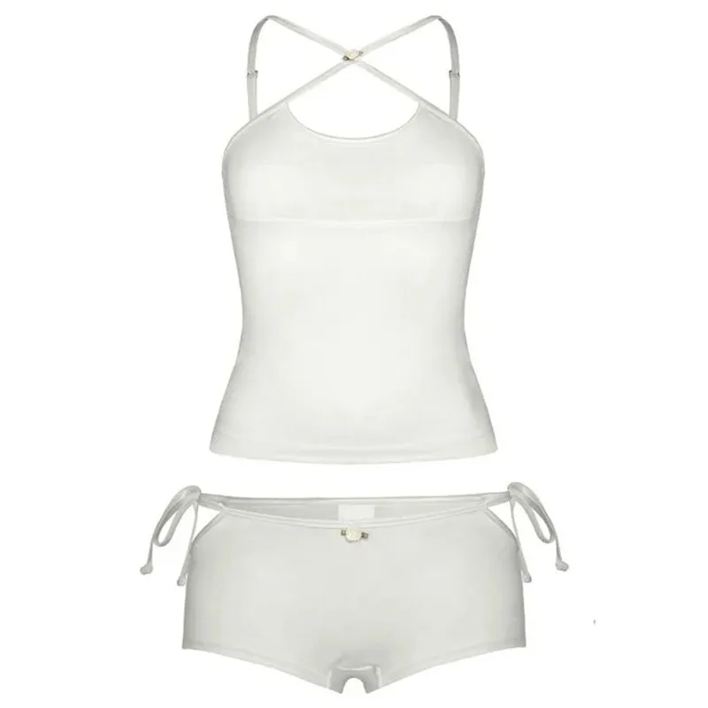 Women 2 Piece Short Sets Summer Chic Criss Cross Backless Camisole Tops and Bandage Cutout Shorts Outfits Club Streetwear Trendy