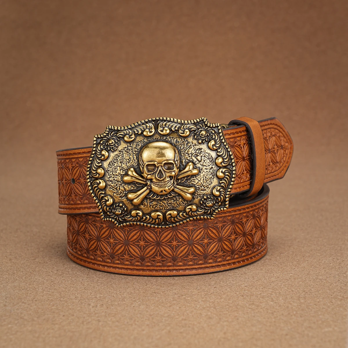 Western Denim PU Belt - men\'s decorative printed engraved vintage belt