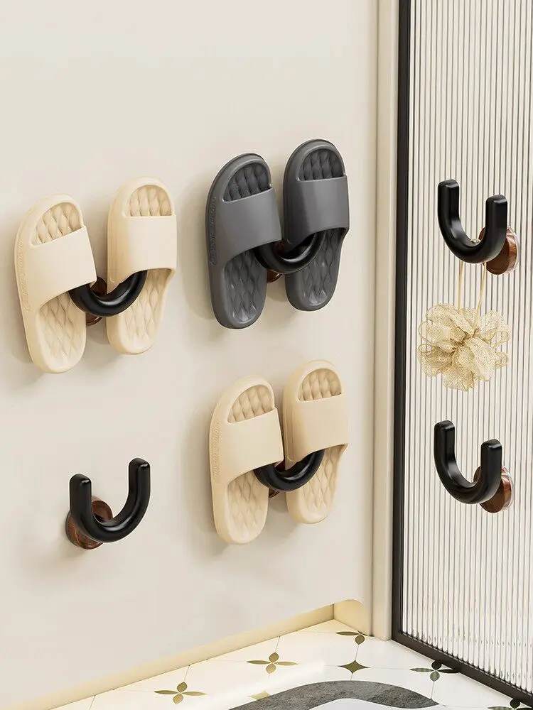 

Bathroom Slipper Rack Suction Cup Wall Mounted Drainage Hook Shoe Storage Organizer Adjustable Height Space Saving Aluminum