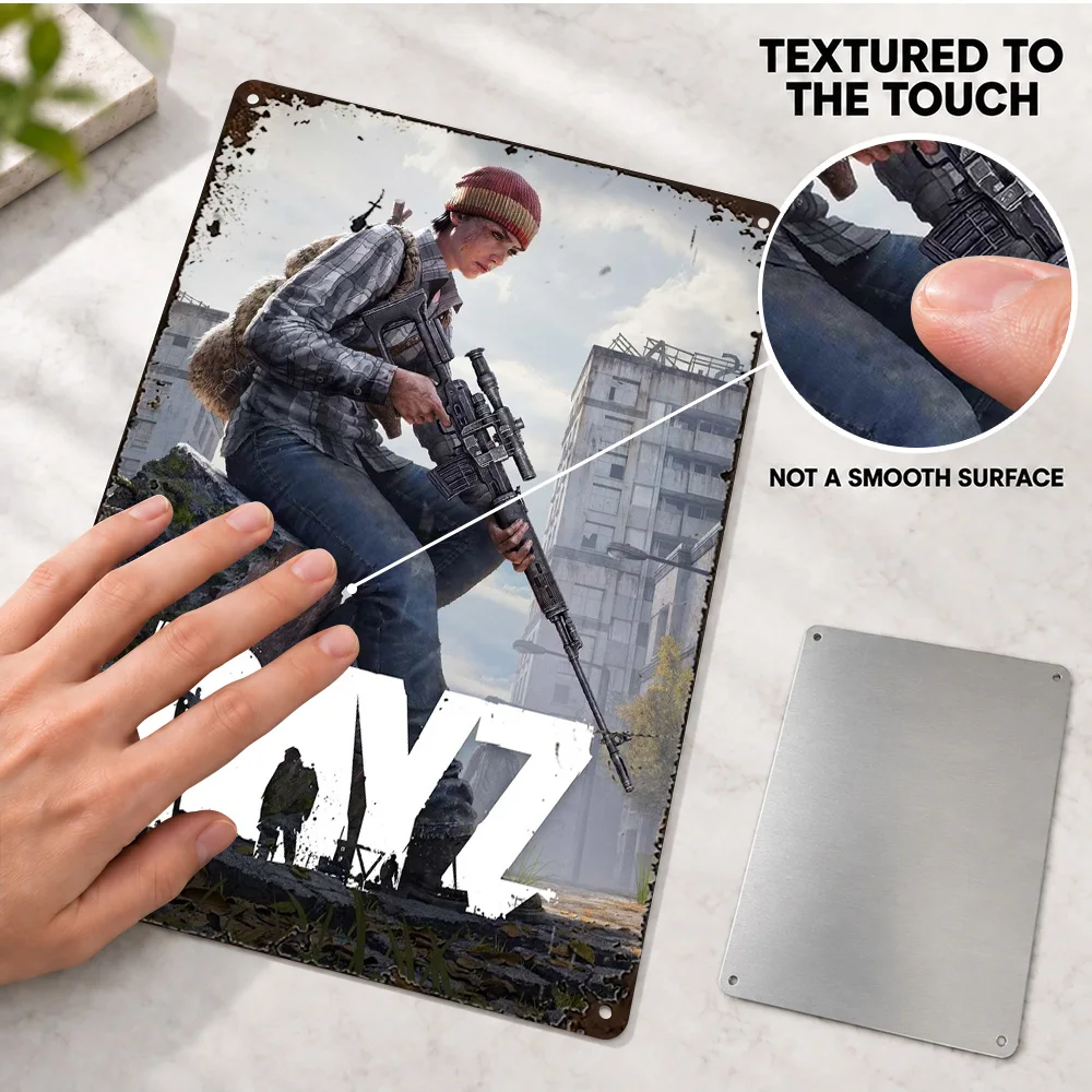 DayZ: Woman In Town Game Printed Poster Customized Aluminum Metal Sign Monochrome Design Wall Art For Media Room Collector Gift