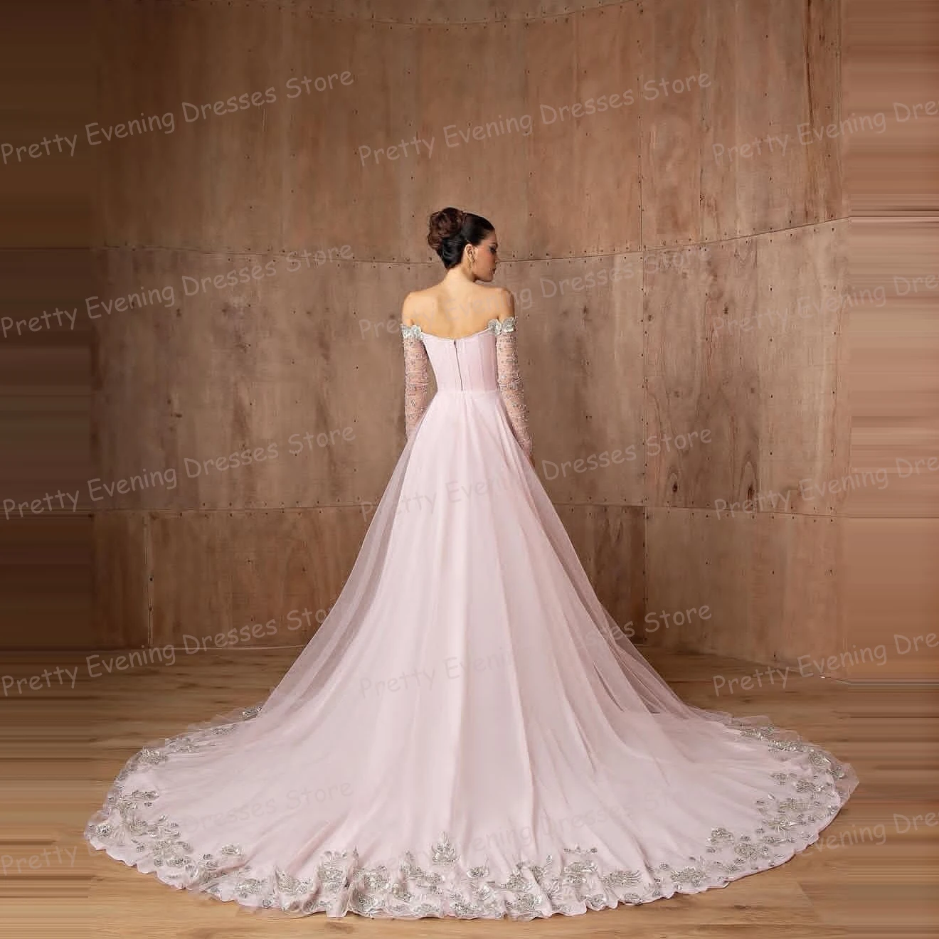 Eenvoudige Kant Avondjurken Vrouw Zeemeermin Prom Jassen Sexy Glanzende Lange Mouwen Lovertjes Sweep Trein Aangepaste Vestidos De Novia