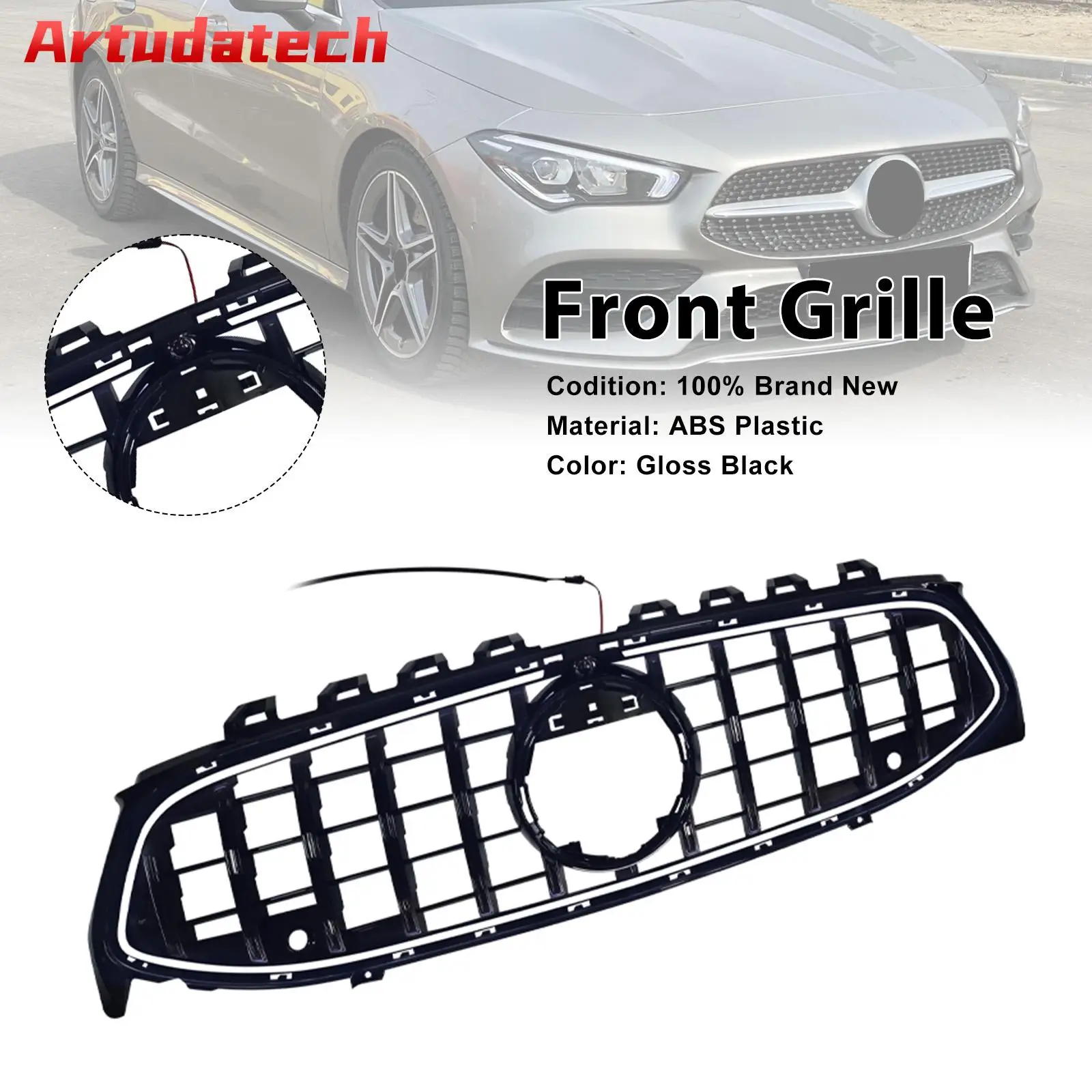 Artudatech Black Front Bumper Grille Grill Fit for Mercedes CLA-Class W118 C118 2020 2021 2022 2023 2024 GT Car Accessories