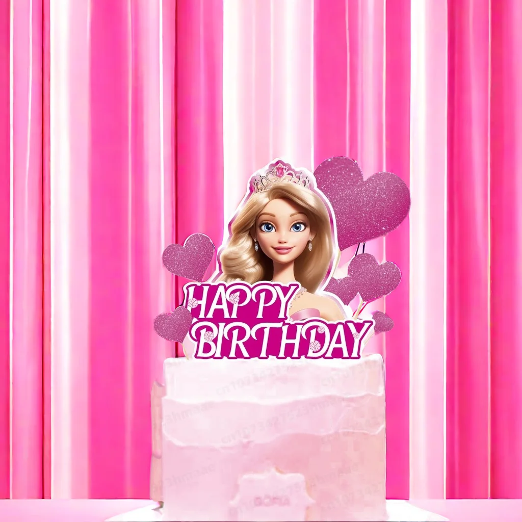 Glitter Hot Pink Girl Cake Topper per Barbie Set Glitter Doll Head Cupcake Toppers per ragazze decorazioni per feste di compleanno da donna