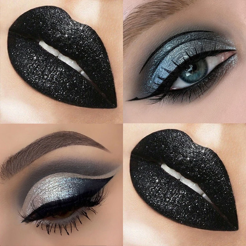 Ensemble de maquillage de Style gothique 2 pièces, rouge à lèvres noir et Palette de fards à paupières imperméables longue durée, nuances noires fumées pour Halloween, fêtes