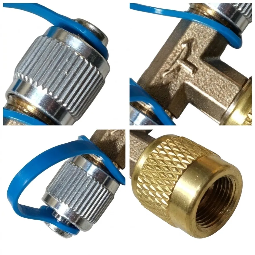 Car Three-Way Valve Connector Brass For Auto AC Vacuum Gauge Air Conditioning Maintenance Tool With Flow Control And Lanyard
