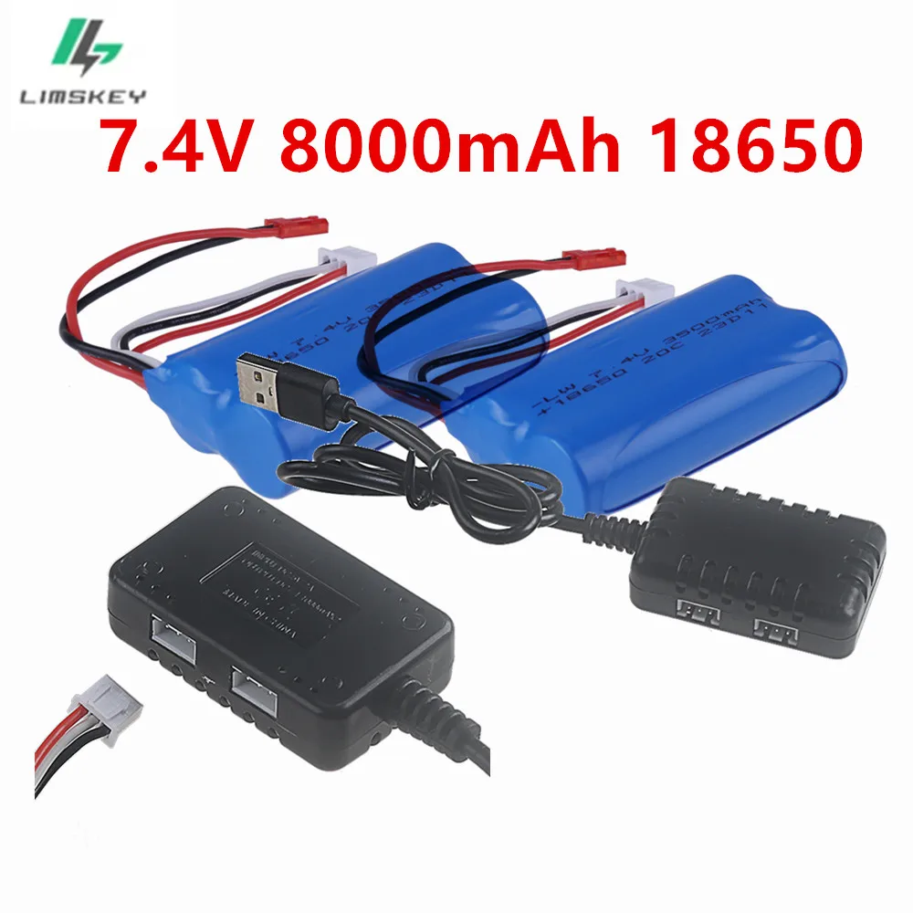 Upgrade 7.4V 18650 8000MAH Battery For Remote Control helicopter Car Boats Toys parts With Charger 7.4V JST plug for Power car