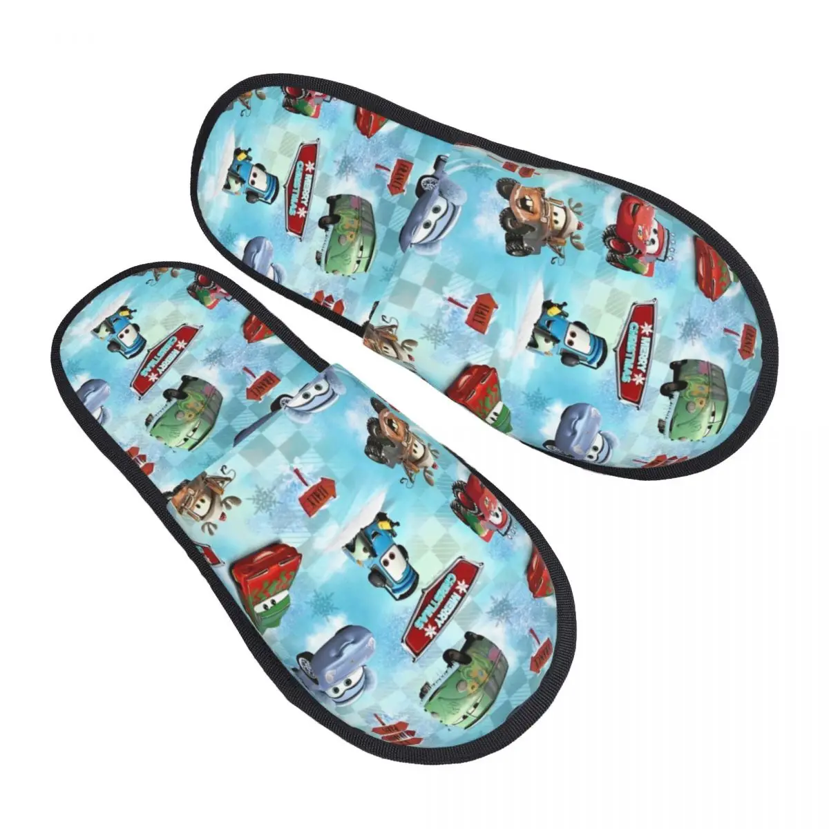 

Lightning Mcqueen And Sally Car Winter Cotton Home Slippers Living Room Cozy Household Fur Slides Slippers Non Slip