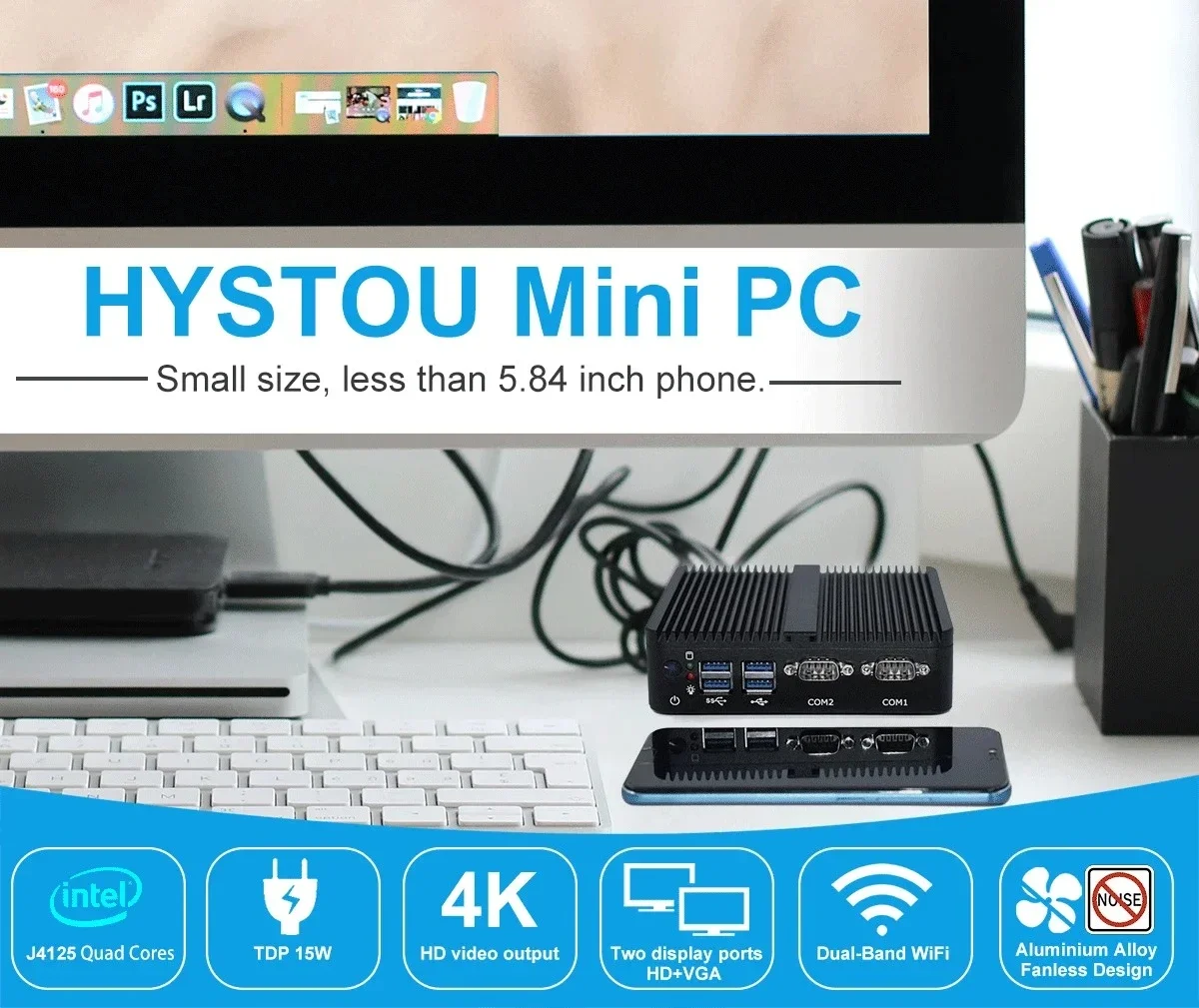 J4125 J4105 كمبيوتر مكتبي مدمج Ops 12V Ubuntu Office Oem بدون مروحة Rs232 Micro Windows10 Mini Pc