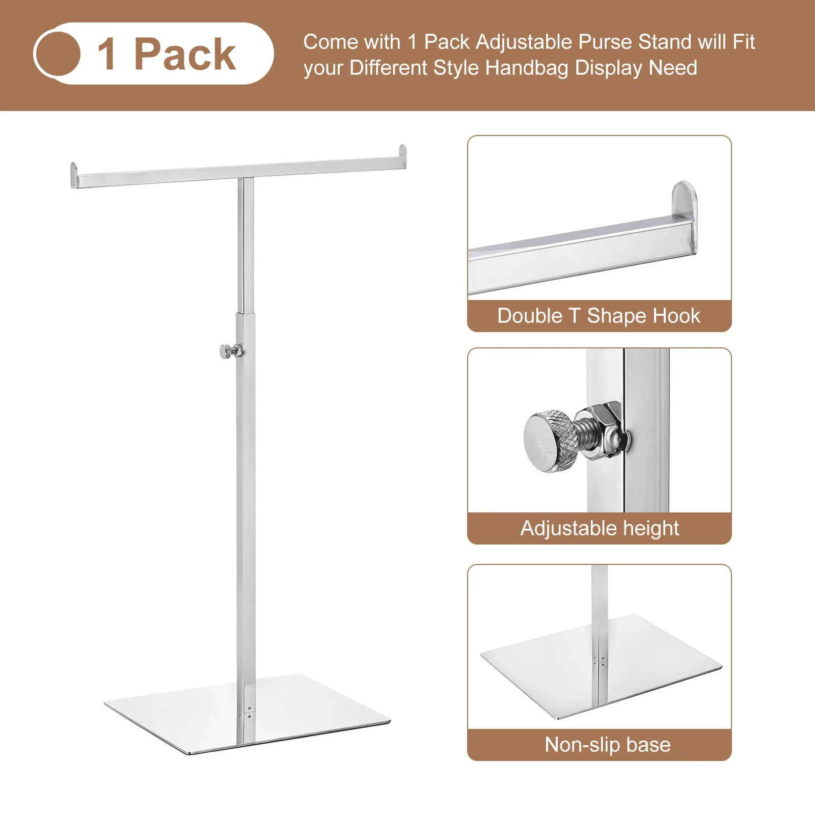 Double Hook Holder Purse Display Stand T Shaped Metal Adjustable Handbag Rack Necklace Organizer for Home Boutique Store
