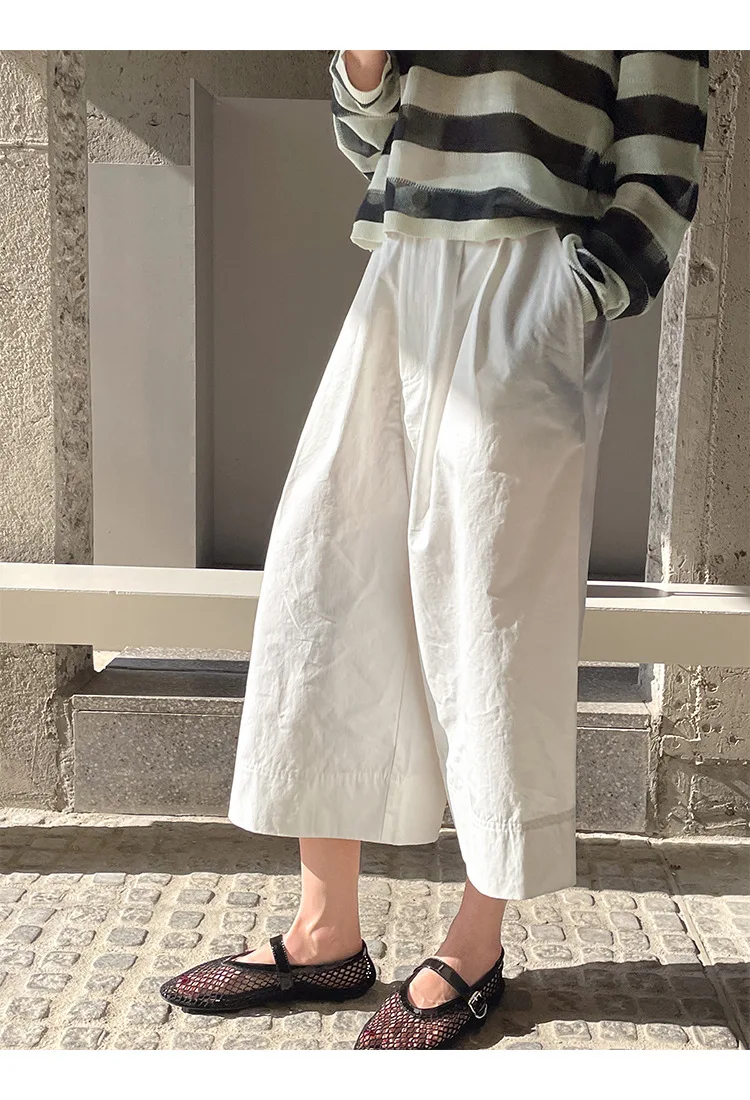 

Summer women's casual solid color high waisted loose wide leg pants