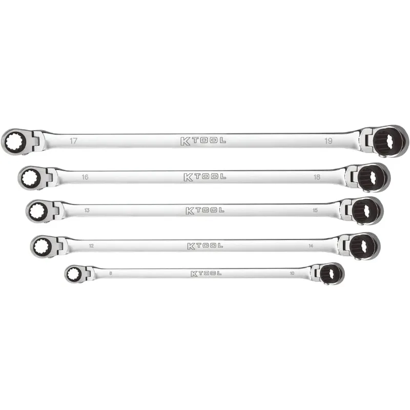 XDDBM10 5 Piece Reversible Double Box Ratcheting Wrench Set for Garages, Repair Shops, and DIY, Black US(Origin)