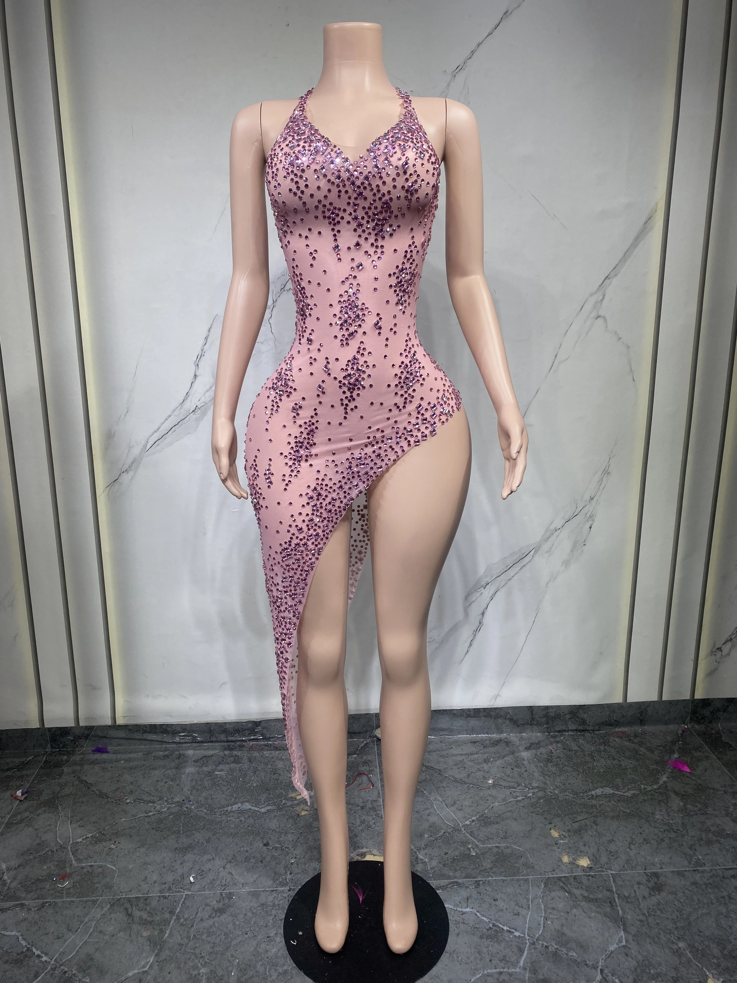 Vestido tubo transparente Sexy dorado condiamantes de cristal brillante para actuacion enclub nocturno, ropa personalizada para - Image 2