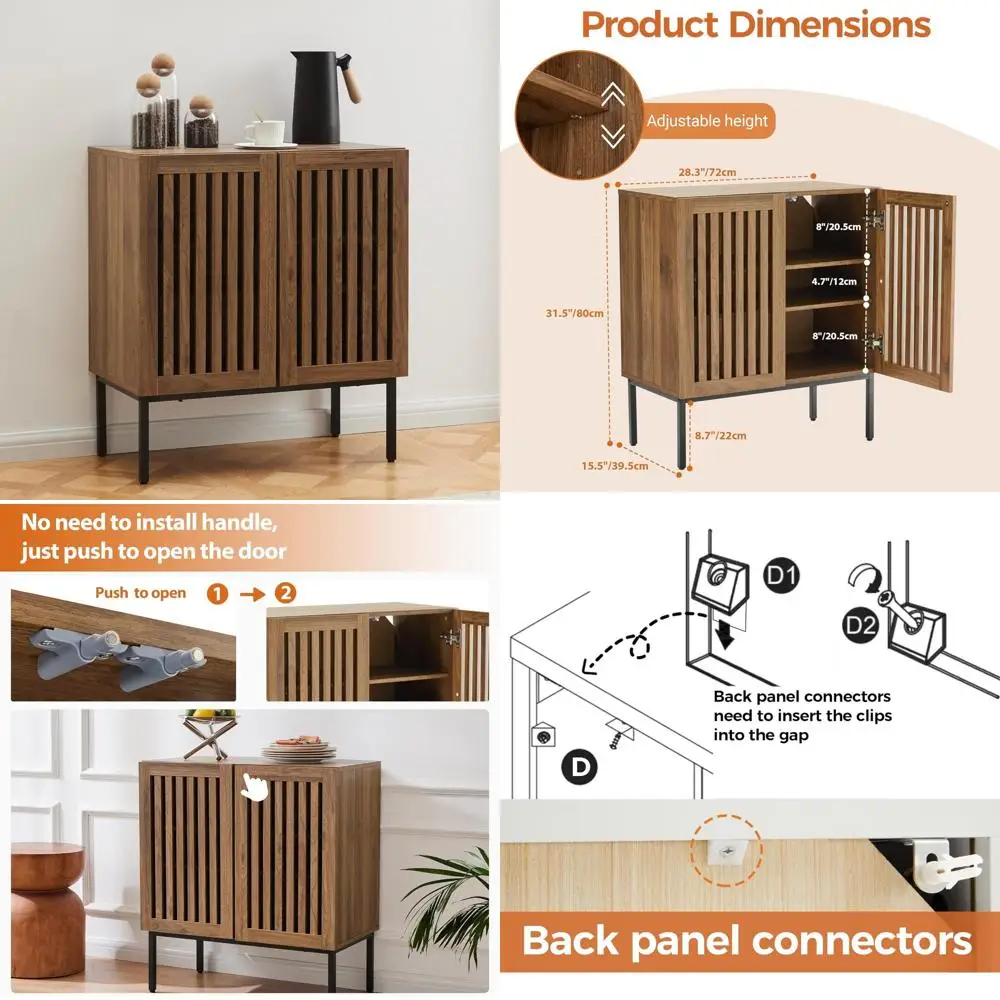 

Буфет для хранения с двумя дверцами, металлическим основанием и регулируемой полкой для кухни и столовой