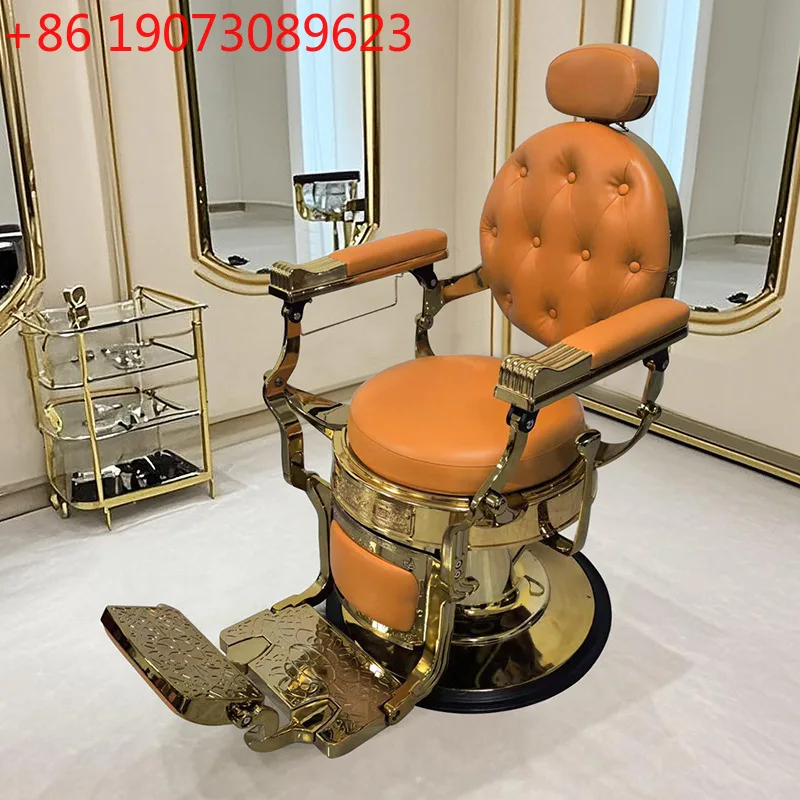 

Retro gold barber chair, special hair salon for barber shop, shaving and trimming chair can be reclined