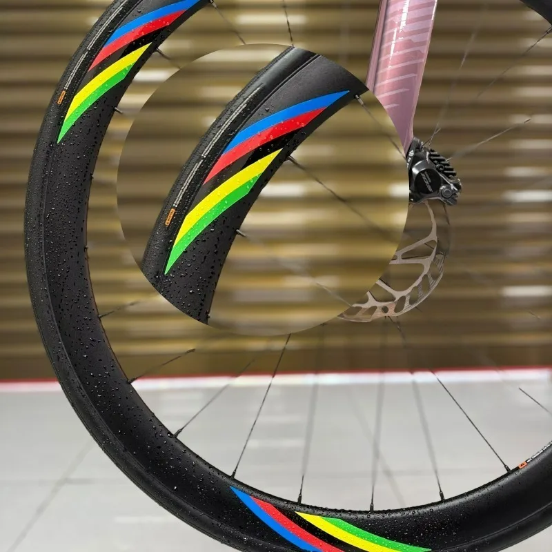

16 Piece Bicycle Wheel Sticker Set - Rainbow Racing Stripes, Carbon Fiber Exterior Glossy Vinyl Wheel Sticker, Black Bottom and