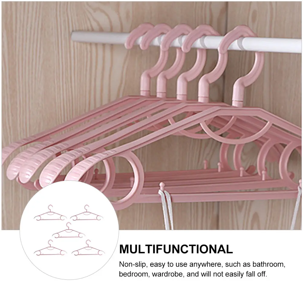 

5 Pcs Hangers Non-slip S-proof Plastic Clothing Magnetic Windproof Clothes Pink Wardrobe Bracket Child