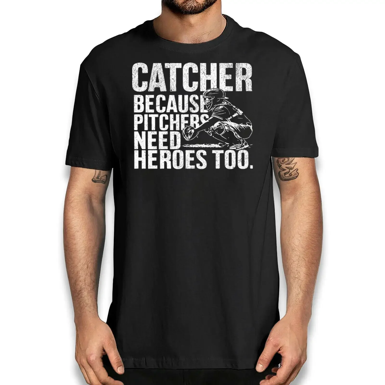 Catcher Because Pitchers Need Heroes Too Sports Baseball T shirt vintage Washed Slightly Versatile graphic fashion Casual