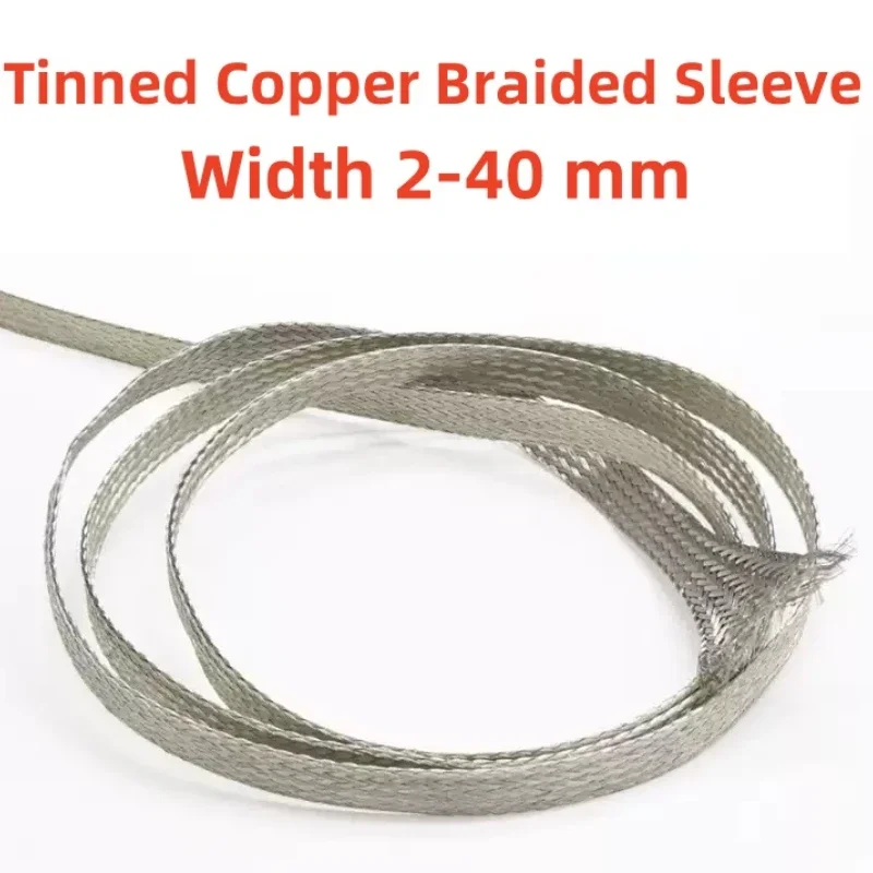 1/2/5Meter Copper Braided Sleeve Tinned Plating Width 2-40 mm Expandable Screening Signal Wire Cable Shielded Metal Sheath