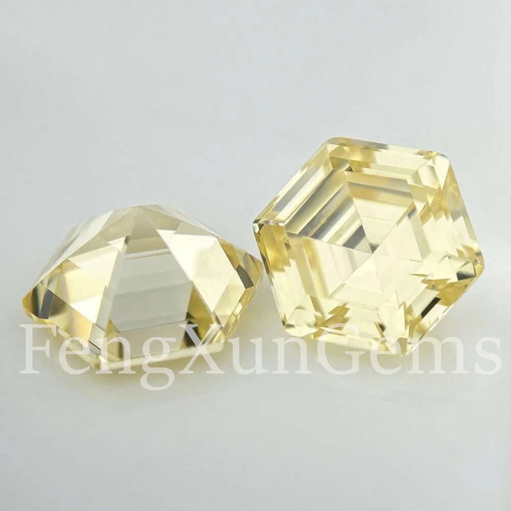 5A Cubic Zirconia Stone L-Yellow Hexagon Shape Brilliant Cut CZ Loose Stones Synthetic Gems Beads For Jewelry 5x5~10x10mm