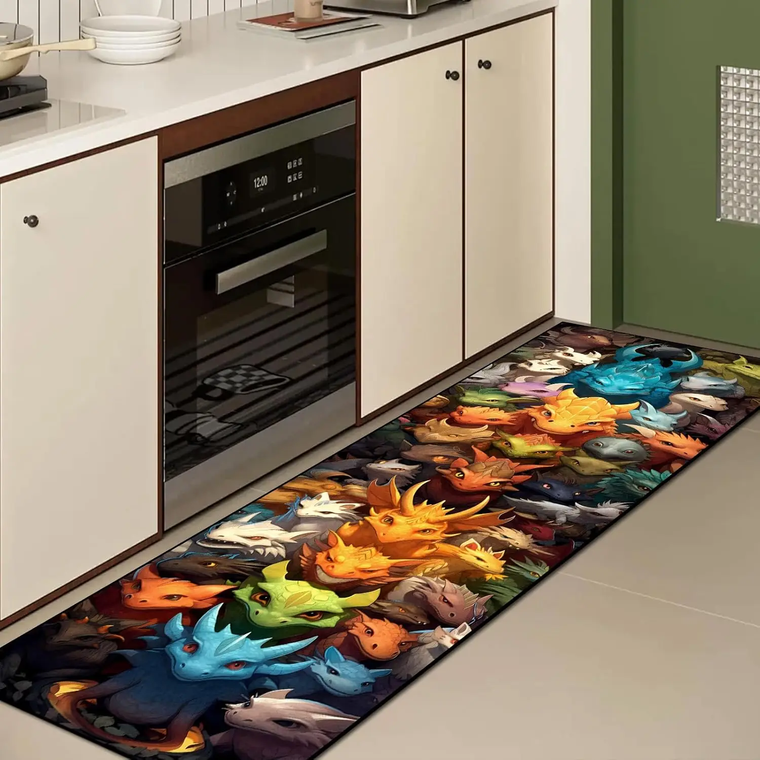 Non-Slip Dinosaurs Hallway Rug Runner with Upgrade Rubber Backing,Stain Resistant Faux Wool Distressed Carpet Runner for Bedroom