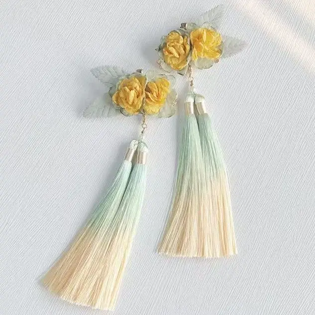 Handmade Rose Silk Hair Clip Hair Accessories, Gradient Tassel Hair Clip Hot Floral Accessories. Girl's Side Clip Hair Accessori
