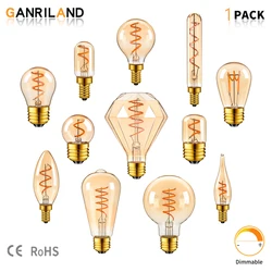 E14 LED Filament Spiral Light Bulbs E27 Vintage Gold Tint Glass Ampoule 3W G80 C35 ST64 Retro Indoor Decor Dimmable Edison Bulb