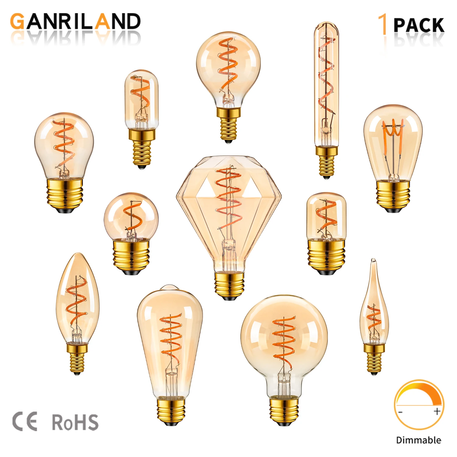 E14 E27 LED Filament Spiral Light Bulbs Vintage Gold Tint Glass Ampoule 3W G80 C35 ST64 Retro Indoor Decor Dimmable Edison Bulb