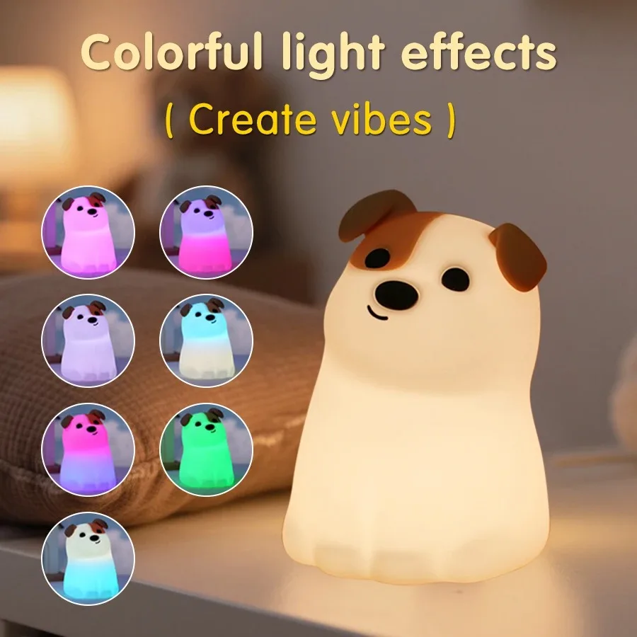 Lampu Malam LED Isi Ulang Lampu Silikon Anak Anjing Lampu Malam Tidur Waktu Lampu Samping Tempat Tidur Anjing Dekorasi Ruangan untuk Hadiah Ulang Tahun Anak