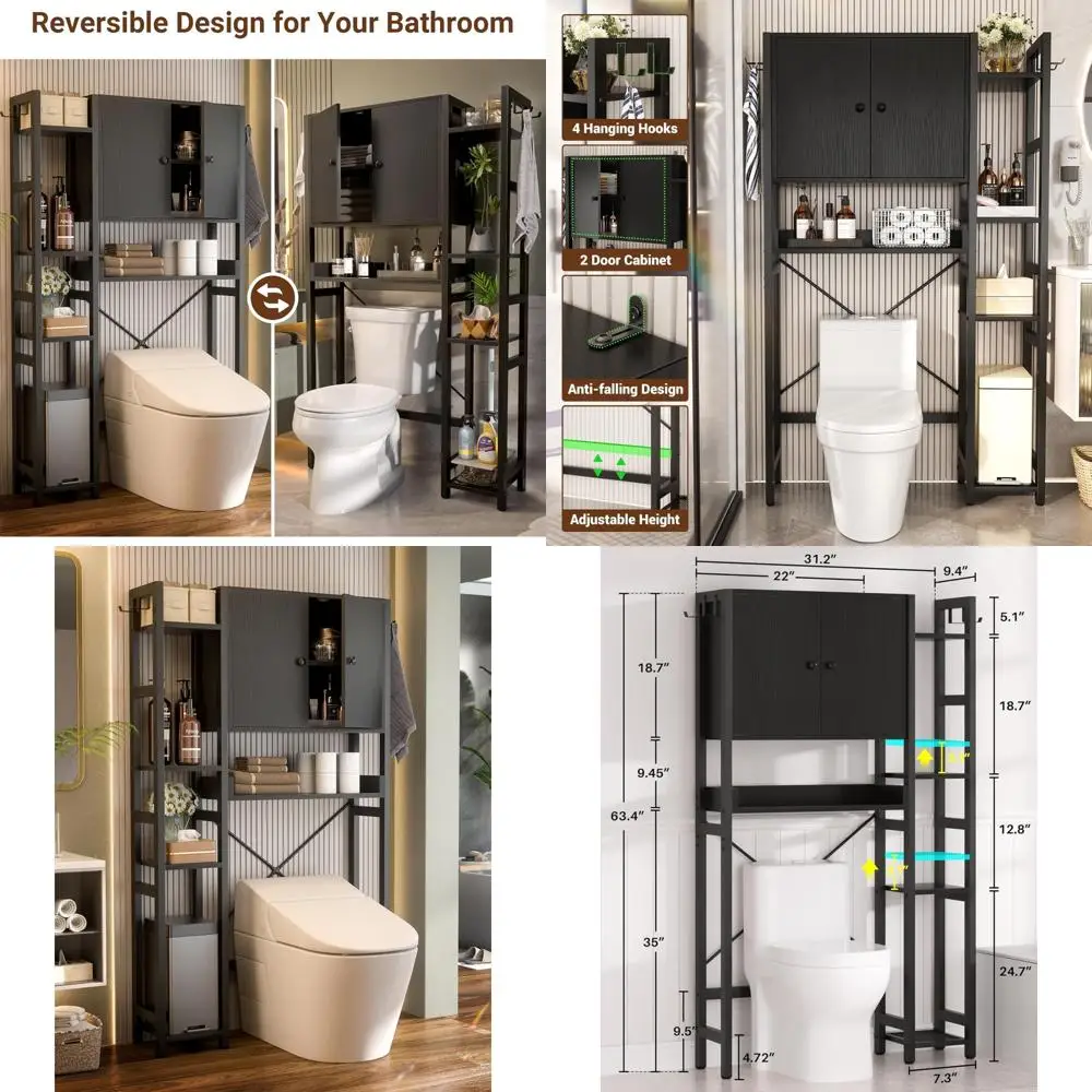 منظم حمام قائم بذاته مكون من 7 طبقات مع أرفف قابلة للتعديل وتخزين الأبواب