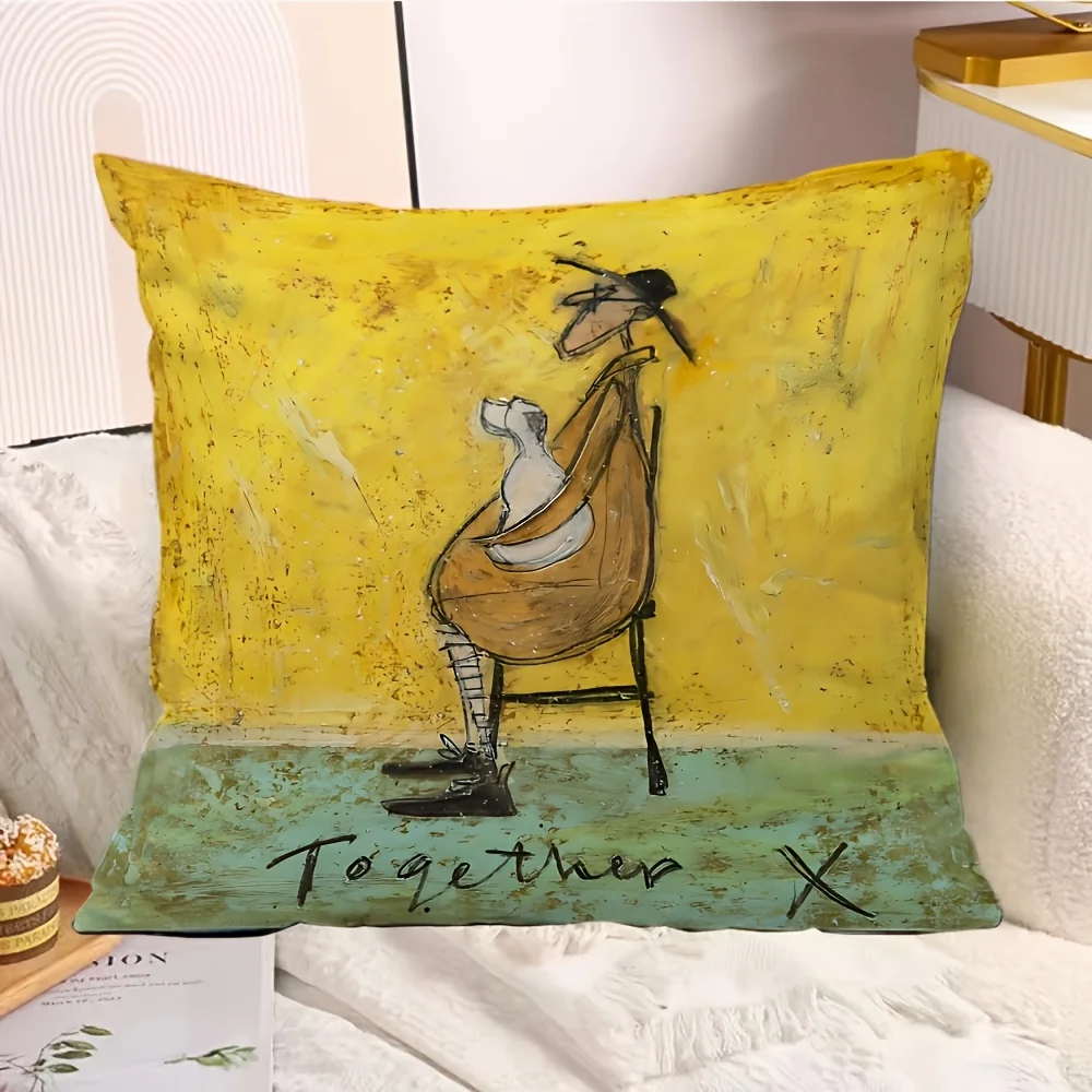 Sided Vintage Abstract Dog Owner Pillow Cover Whimsical Man & Dog Art Print Soft Throw Pillow Case for Dog Lover Home Decor Gift