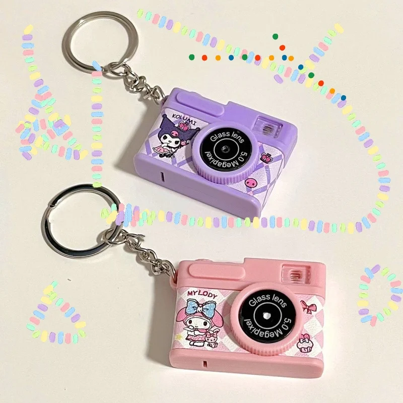 Kawaii Sanrio Hellokitty My Melody Kuromi Pochacco LED Simulation Light-Emitting Mini Camera Pendant Anime Keychain Bag Pendant