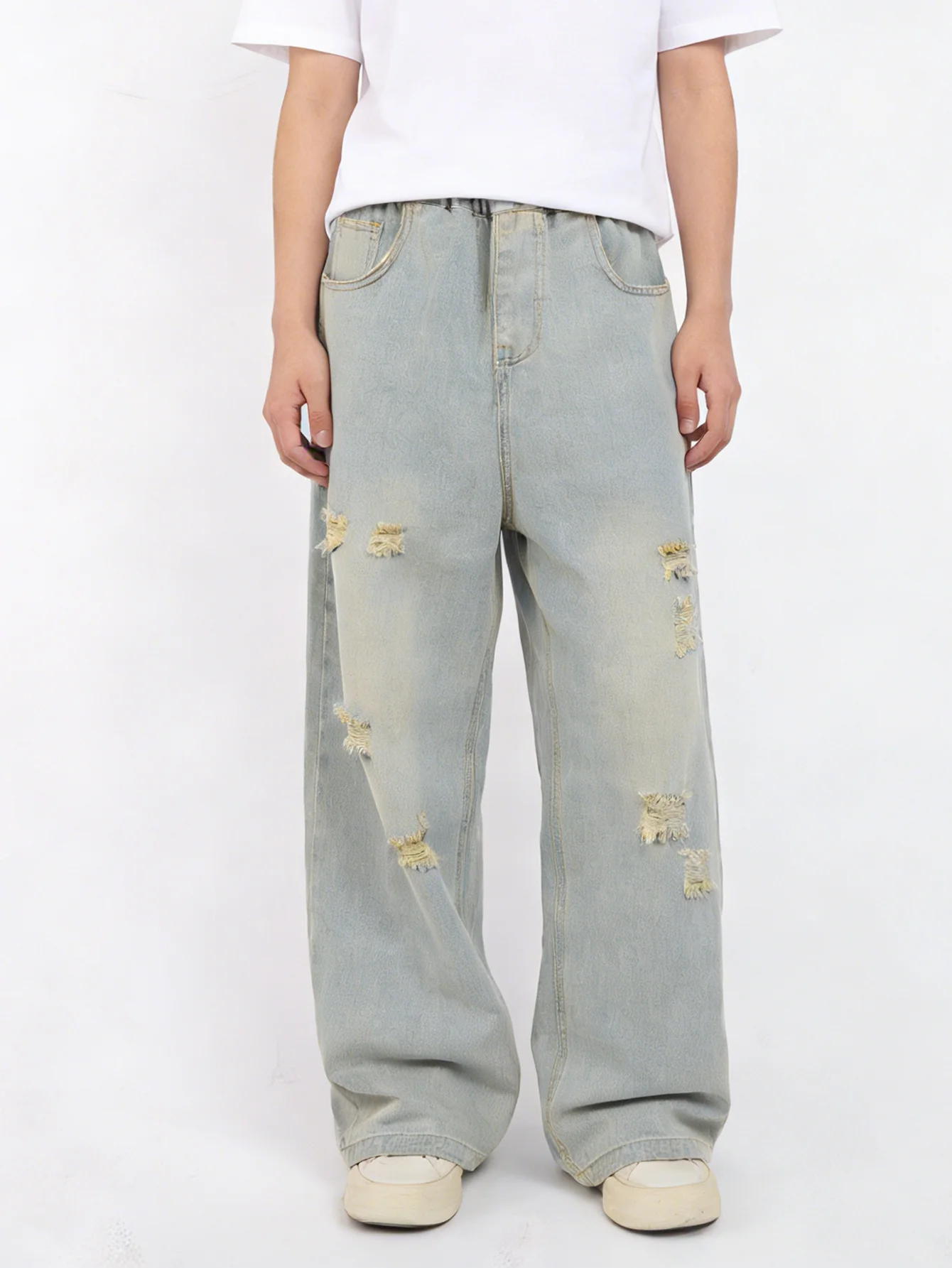 Boys' and teenagers' spring loose-fitting workwear jeans, suitable for daily wear, school, leisure, and outdoor activities