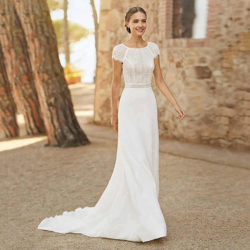 Vestidos de novia bohemios de manga corta, traje de novia con encaje, espalda recortada, verano, 2024