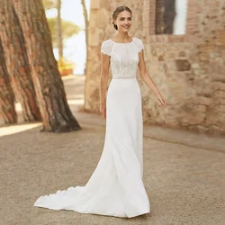 On Sale Summer Wedding Dresses Beach 2024 Bride Dresses Boho Bridal Gowns Lace Short Sleeves Wedding Gowns Cut Out Back