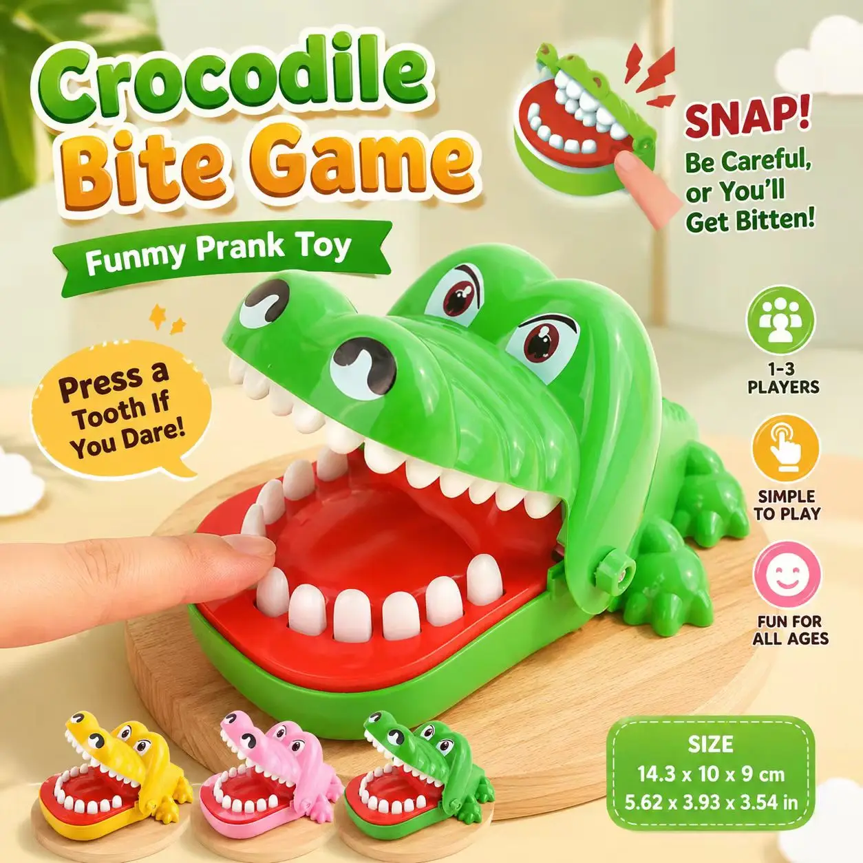 3 Colors Available Crocodile Bite Finger Toy Kids Dentist Pull Teeth Game Parent-child Interactive Prank Trick Toy Family Party