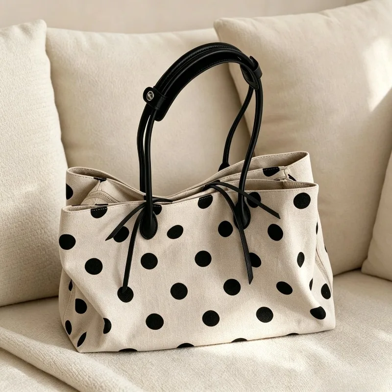 Korean Style Large Capacity Commuter Polka Dot Tote Bag Single Shoulder Handbag Fashionable Versatile Women's Bag