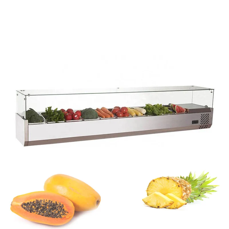 High-capacity Table Top Pizza Fruit Food Showcase Cabinet Fruit Salad Vegetable Salad Refrigerated Display Cabinet