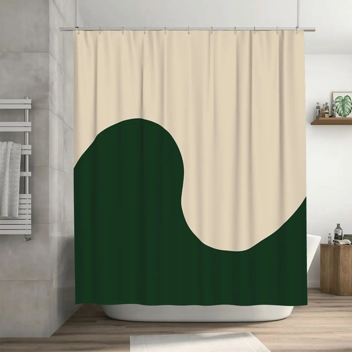 Dark Green And Pearl Wave Swirl Shower Curtain Bathroom Polyester Waterproof Bath Curtains with Hooks