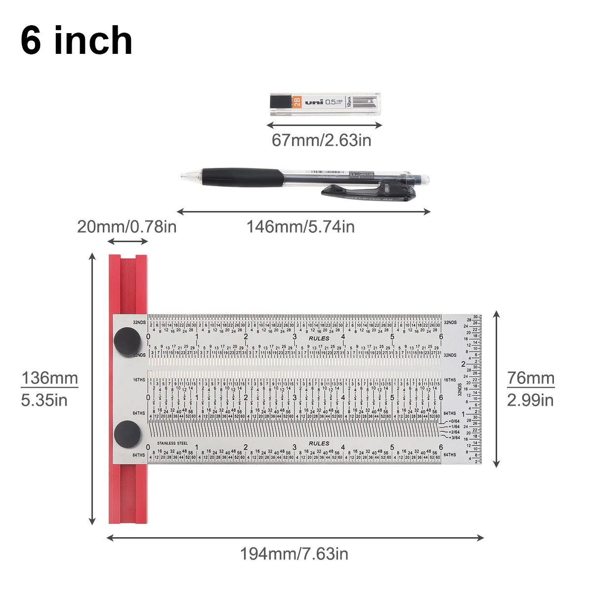 6/12 Inch Line Ruler Precision Marking 1/ 64\