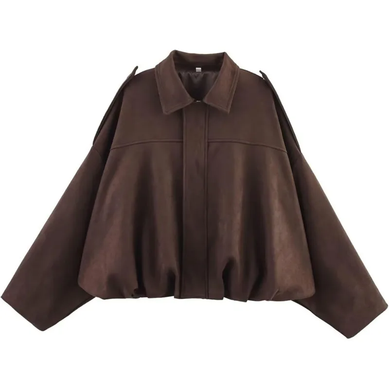 

Для женщин коричневая зеленая замшевая куртка свободная повседневная куртка-бомбер с лацканами на молнии с длинными рукавами винтажные женские куртки