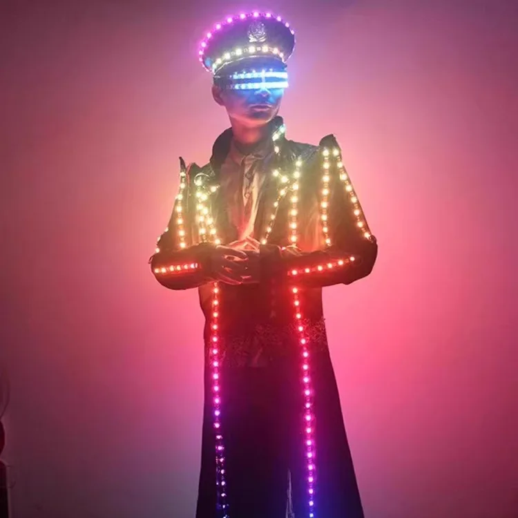 

Светодиодный светящийся костюм для сценических выступлений: роскошный цветной наряд короля с бахромой, костюм для выдачи напитков, светящийся костюм с длинными рукавами и брюками
