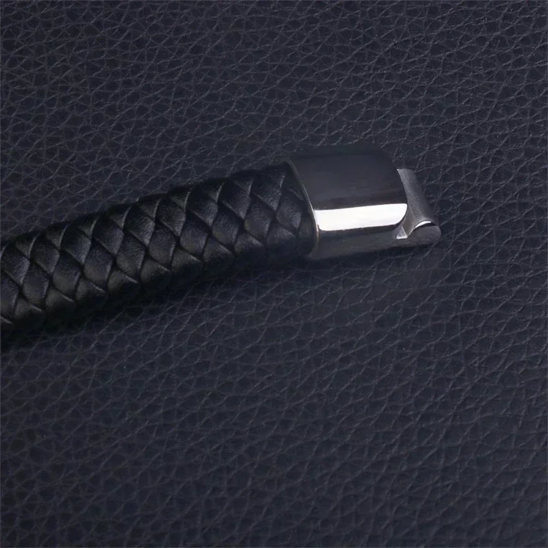 High Quality Hand Braided Leather Stainless Steel Magnetic Buckle Bracelet Men\\\'s Charm Fashion Casual Jewelry Gift