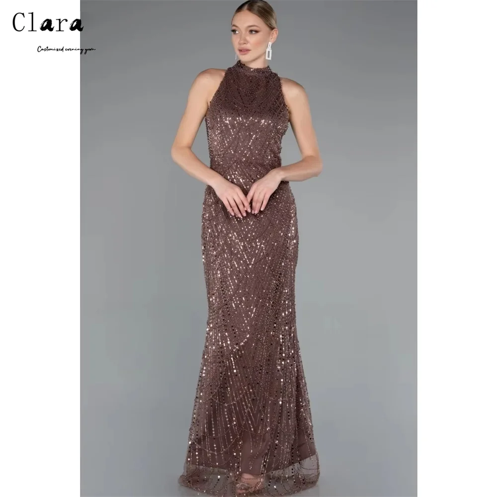 Clara Abiti da sera eleganti senza maniche con scollo tondo personalizzato a coda di pesce con spalle scoperte per abiti da festa eleganti di lusso da donna 2025
