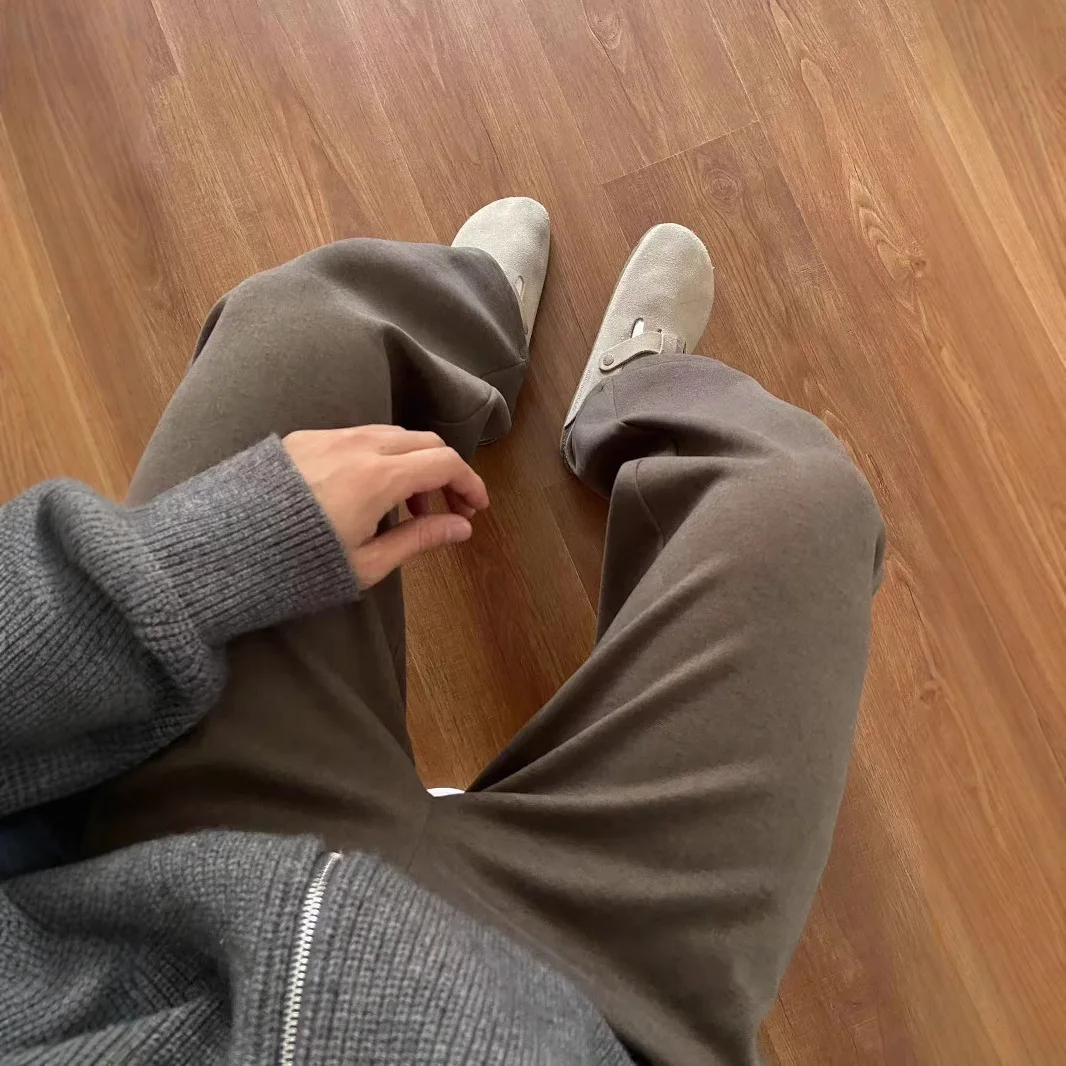 Autumn And Winter Woolen Thickened Old Money Wind-down Wide Trousers Soft Waxy Knitted Straight Trousers